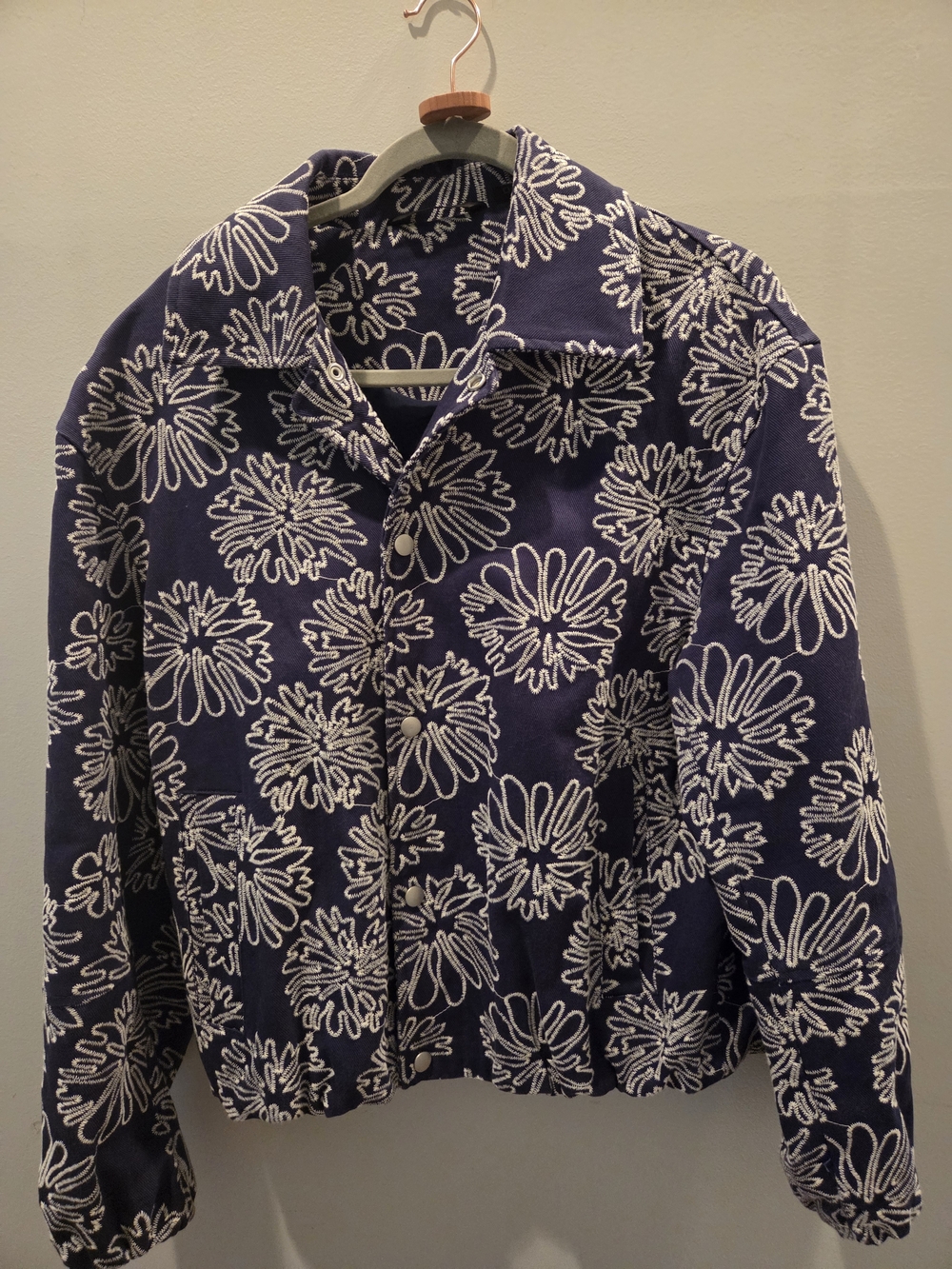 Zara Navy Floral Print Bomber Jacket - Picture 2 of 6